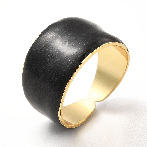 

PandaHall Enamel Plain Band Open Cuff Rings, Real 18K Gold Plated Brass Jewelry for Women, Black, US Size 7 1/4(17.5mm) Brass Black