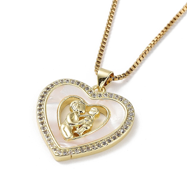 

PandaHall Mother's Day Brass Micro Pave Clear Cubic Zirconia Pendant Necklaces, Shell Necklace with Golden 304 Stainless Steel Chains, Heart..., Orange