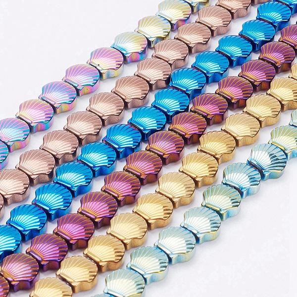 PandaHall Electroplate Non-Magnetic Synthetic Hematite Beads Strands, Shell, Mixed Color, 8x9x4mm, Hole: 0.5mm, about 49pcs/strand, 16.1...