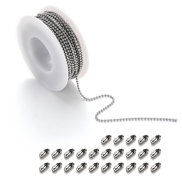 

PandaHall 304 Stainless Steel Ball Chains and Ball Chain Connectors Set, Stainless Steel Color, 1.5mm, about 10m/roll Stainless Steel