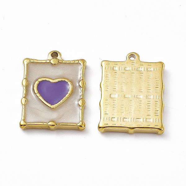 

PandaHall Vacuum Plating 201 Stainless Steel Pendant, with Enamel, Real 18K Gold Plated, Rectangle with Heart Charm, Dark Orchid...