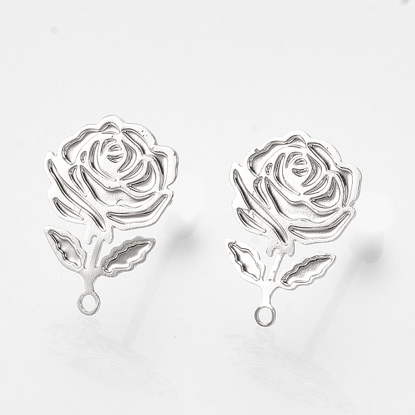 

PandaHall Brass Stud Earring Findings, with Loop, Flower, Nickel Free, Real Platinum Plated, 12x9mm, Hole: 1mm, pin: 0.6mm Brass Flower