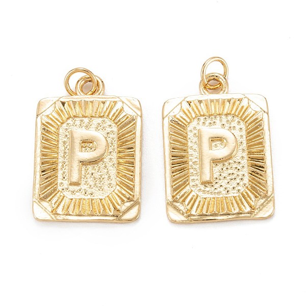 

PandaHall Brass Pendants, with Jump Ring, Long-Lasting Plated, Cadmium Free & Nickel Free & Lead Free, Rectangle with Alphabet, Real 18K...