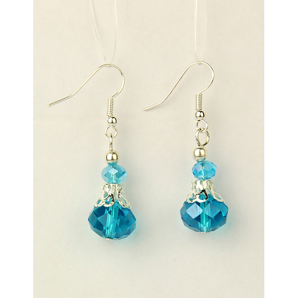

PandaHall Dangle Glass Earrings, with Brass Earring Hooks, Deep Sky Blue, 43mm Glass Blue