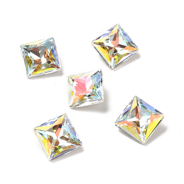 

PandaHall Light AB Style K9 Glass Cabochons, Pointed Back & Back Plated, Faceted, Square, Light Crystal AB, 12x12x5.9mm Glass Rhinestone..., Clear