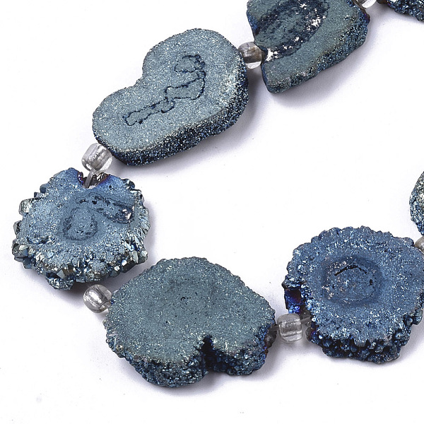 

PandaHall Electroplated Natural Quartz Beads Strands, Solar Quartz, Dyed, Flower, Cadet Blue, 12~25x12~25x5mm, Hole: 1.2mm, about...