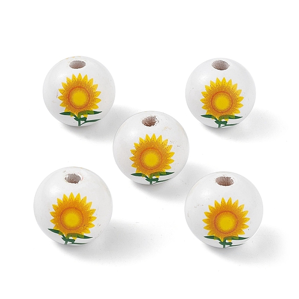

PandaHall Printed Natural Wood European Beads, Large Hole Bead, Round with Flower Pattern, Gold, 19mm, Hole: 4mm Wood Round Gold