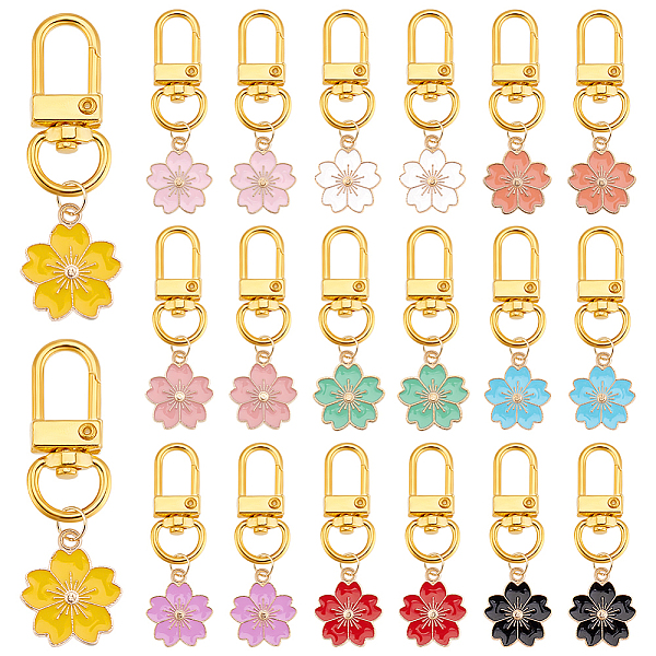 

PandaHall Alloy Enamel Pendant Decorations, with Alloy Swivel Clasps, Flower, Mixed Color, 53mm, 20pcs/set Alloy+Enamel Flower Multicolor
