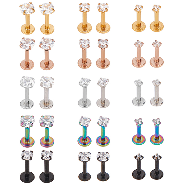 

PandaHall ANATTASOUL 30Pcs 15 Style Cubic Zirconia Lip Rings, Titanium Steel Flat Back Studs Tragus Cartilage Lip Piercing Jewelry, Mixed...