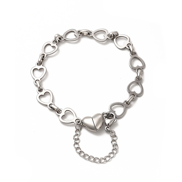 

PandaHall 304 Stainless Steel Heart Link Chain Bracelets for Women, with Magnetic Clasps, Stainless Steel Color, 7-7/8 inch(20cm) 304...