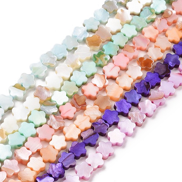 

PandaHall Natural Freshwater Shell Beads Strands, Dyed, Flower, Mixed Color, 8x8x3mm, Hole: 0.8mm, about 52pcs/strand, 15.16''(38.5cm)..., Multicolor