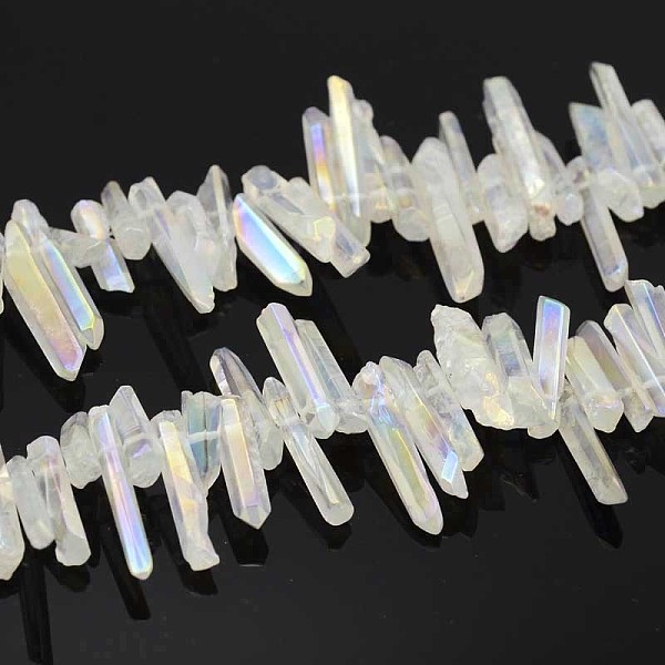 

PandaHall Natural Electroplated Quartz Crystal Beads Strands, Nuggets, AB Color Plated, Size: about 5~10mm wide, 15~40mm long, 4~8mm thick...