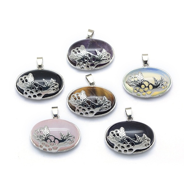 

PandaHall Natural & Synthetic Mixed Stone Pendants, with Alloy Findings, Oval, Platinum, 26.5x32x12mm, Hole: 4.5x5mm Mixed Stone Oval