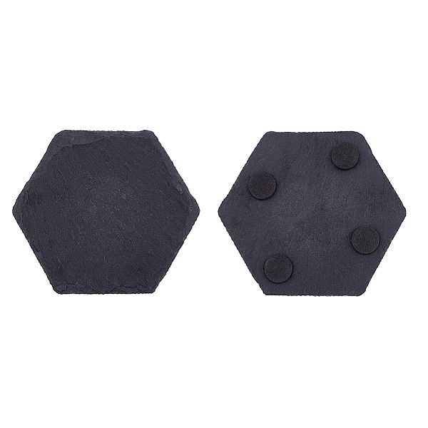 

PandaHall Slate Slabstone Cup Mats, Heat Resistant Pot Mats, for Home Kitchen, Hexagon, 92x105x8mm Natural Gemstone Hexagon Black
