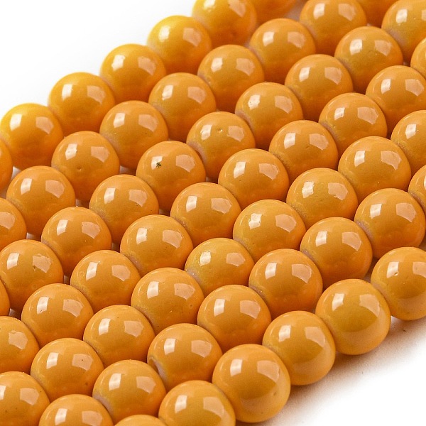 

PandaHall Painted Glass Bead Strands, Baking Paint, Round, Gold, 6mm, Hole: 1.3~1.6mm, about 133pcs/strand, 31.4 inch Glass Round Gold
