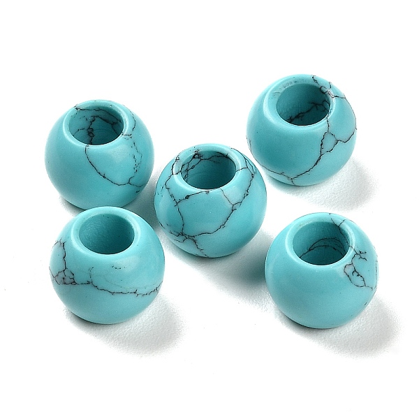 

PandaHall Synthetic Turquoise European Beads, Large Hole Beads, Round, 12x9~9.5mm, Hole: 5.5~6mm Synthetic Turquoise Round