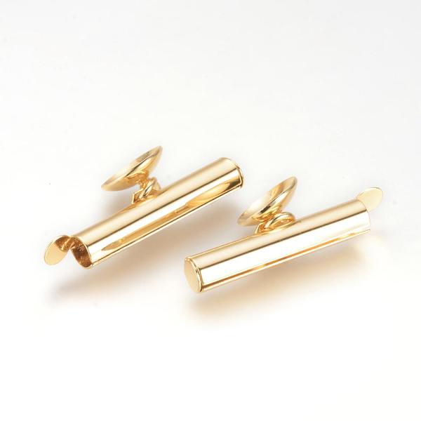 

PandaHall Brass Slide On End Clasp Tubes, Slider End Caps, Golden, 30mm, Hole: 4mm Brass