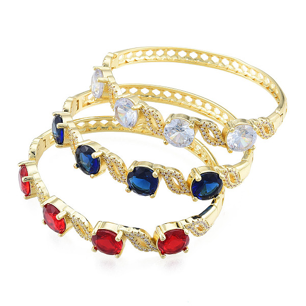 

PandaHall Cubic Zirconia Flat Round & Leaf Hinged Bangle, Real 18K Gold Plated Brass Jewelry for Women, Mixed Color, Inner Diameter: 2x2-3/8..., Multicolor