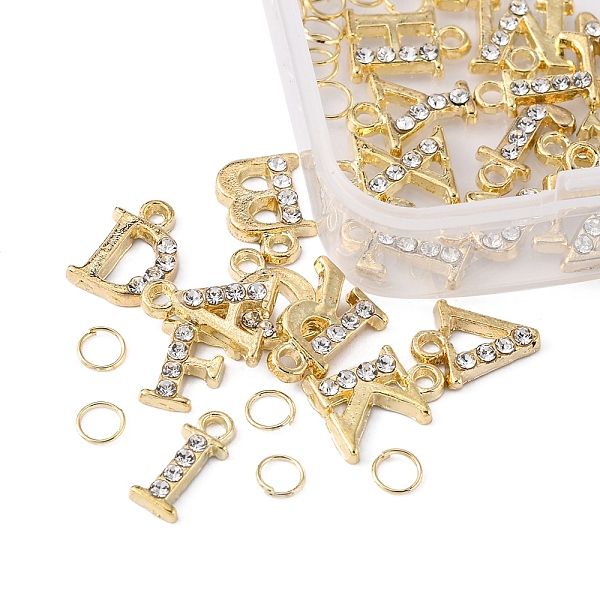 

PandaHall 26Pcs 26 Style Alloy Rhinestone Cabochons, Nail Art Decoration Accessories, with Jump Ring, Letter, Golden, 11~14x5~12mm, 26 style...