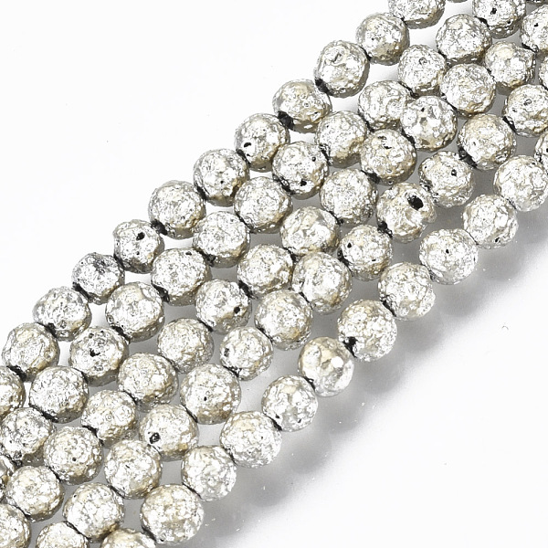 

PandaHall Electroplated Natural Lava Rock Beads Strands, Round, Bumpy, Cornsilk, 4.5mm, Hole: 0.8mm, about 88pcs/Strand, 15.75 inch(40cm)..., Gold
