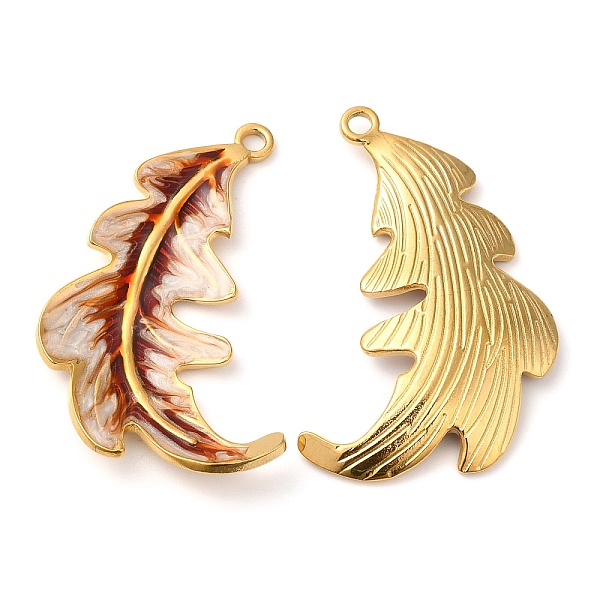 

PandaHall 304 Stainless Steel Enamel Pendants, Real 18K Gold Plated, Feather Charm, Brown, 38x27x3mm, Hole: 2mm Stainless Steel+Enamel...