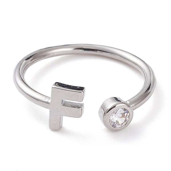 

PandaHall Brass Micro Pave Clear Cubic Zirconia Cuff Rings, Open Rings, Long-Lasting Plated, Platinum, Letter F, US Size 6, Inner Diameter...