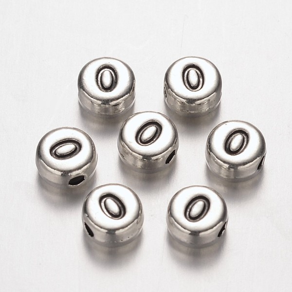 

PandaHall Flat Round Antique Silver Tone Alloy Number Beads, Num.0, 7x4mm, Hole: 1.2mm Alloy Number
