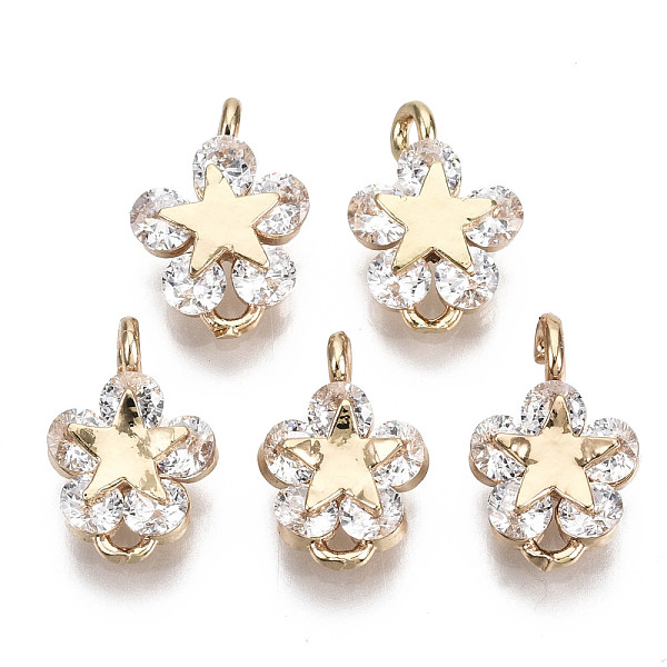 

PandaHall Brass Micro Pave Cubic Zirconia Charms, Flower, Long-Lasting Plated, Light Gold, Clear, 11.5x8x3.5mm, Hole: 1.2mm Brass+Cubic...