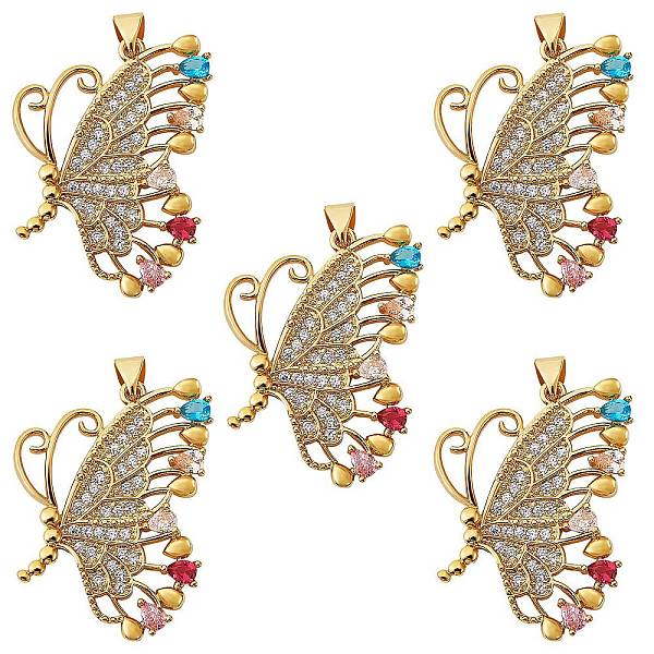 

PandaHall 5Pcs Brass Micro Pave Cubic Zirconia Pendants, Nickel free, Butterfly, Real 16K Gold Plated, 35x26x5mm, Hole: 3x5mm Brass+Cubic..., Clear