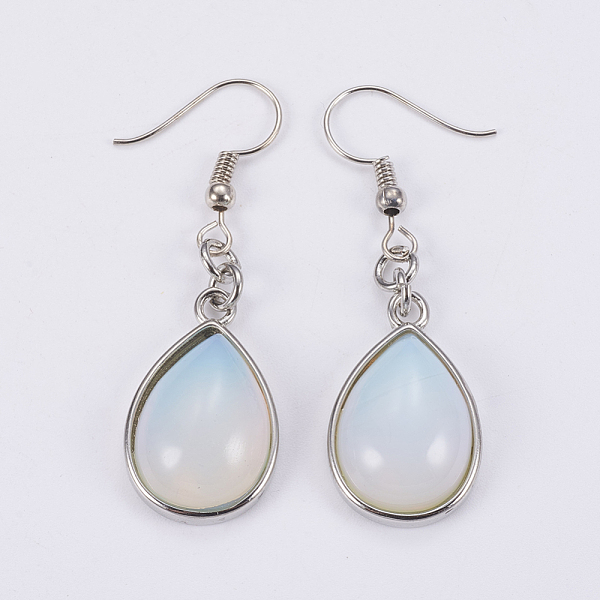 

PandaHall Synthetic Opalite Dangle Earrings, with Brass Findings, teardrop, 50mm, Pin: 0.7mm Opalite Clear