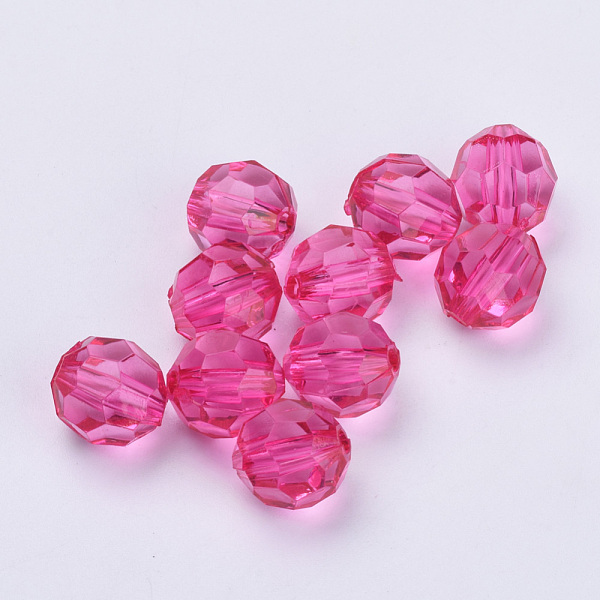 

PandaHall Transparent Acrylic Beads, Faceted, Round, Hot Pink, 6x5.5mm, Hole: 1.3mm, about 4200pcs/500g Acrylic Round Red