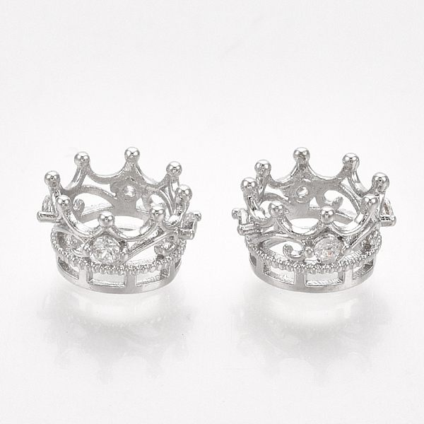 

PandaHall Brass Beads, with Cubic Zirconia, Large Hole Beads, Crown, Real Platinum Plated, 8x6mm, Hole: 6mm Brass+Cubic Zirconia Crown Clear