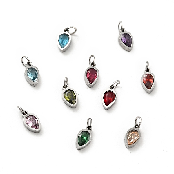 

PandaHall Vacuum Plating304 Stainless Steel Pendants, with Cubic Zirconia and Jump Rings, Single Stone Charms, Teardrop, Golden, Mixed Color..., Multicolor