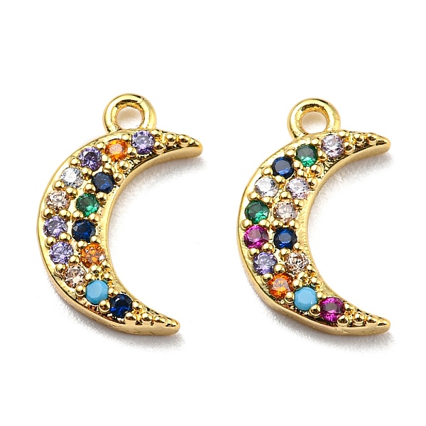 

PandaHall Brass Cubic Zirconia Charms, with Enamel, Moon, Colorful, Golden, 13.5x8x2mm, Hole: 1mm Brass+Cubic Zirconia Moon