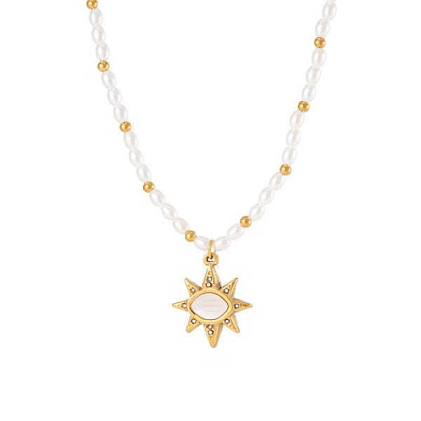 

PandaHall Stainless Steel Pendant Necklaces, Sun Charm Necklace for Women, Beaded Necklace, Golden, 15-3/4 inch(40cm) Stainless Steel Sun