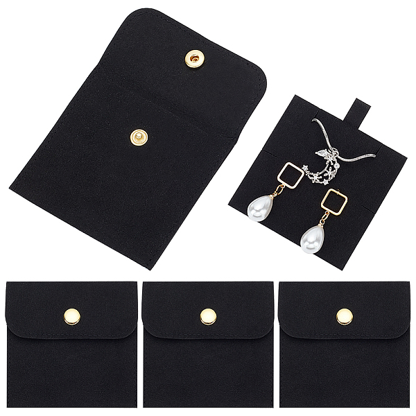 

PandaHall WADORN 4 Sets Microfiber Packing Button Bags, 3.14x3.14 Jewelry Envelope Pouches with Insert Pad Square Jewelry Packaging with..., Black