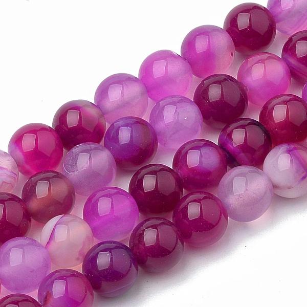 PandaHall Dyed Natural Striped Agate/Banded Agate Round Bead Strands, Medium Violet Red, 10mm, Hole: 1mm, about 38pcs/strand, 14.9 inch...