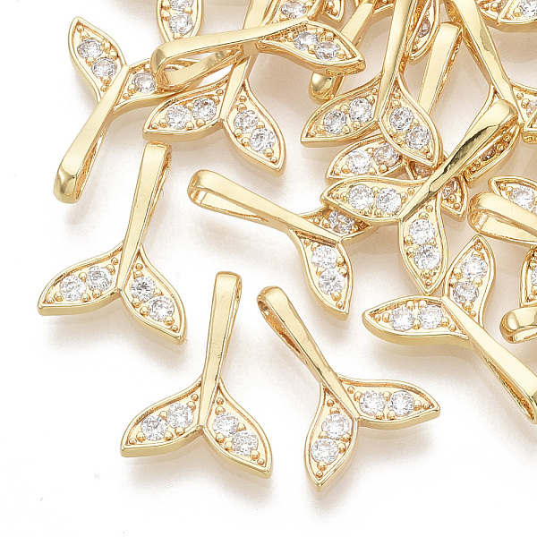 

PandaHall Brass Micro Pave Cubic Zirconia Pendants, Real 18K Gold Plated, Whale Tail Shape, Clear, 15.5x11x3.5mm, Hole: 2x5mm Brass+Cubic...