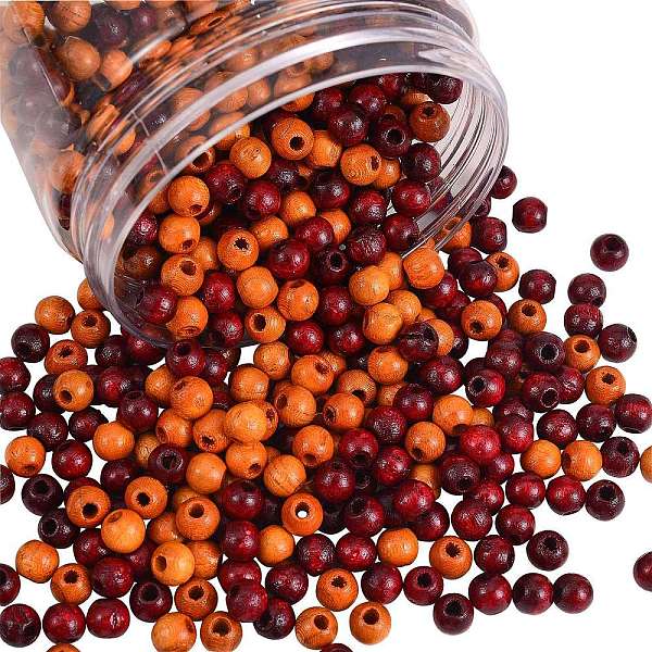 

PandaHall 600Pcs 2 Colors Natural Pecan Wood Beads, Round, Mixed Color, 6.5x6mm, Hole: 2mm, 300pcs/color Wood Round Multicolor