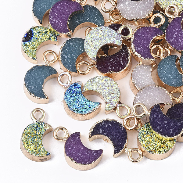 

PandaHall Druzy Resin Pendants, with Edge Light Gold Plated Iron Loops, Moon, Mixed Style, Mixed Color, 14~15x8x4mm, Hole: 1.8mm Iron+Resin..., Multicolor