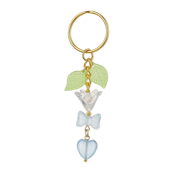 

PandaHall Bowknot & Heart Glass Pendant Decorations, with Acrylic Leaf/Flower Charm amd Iron Split Key Rings, Light Sky Blue, 8.8cm Glass...