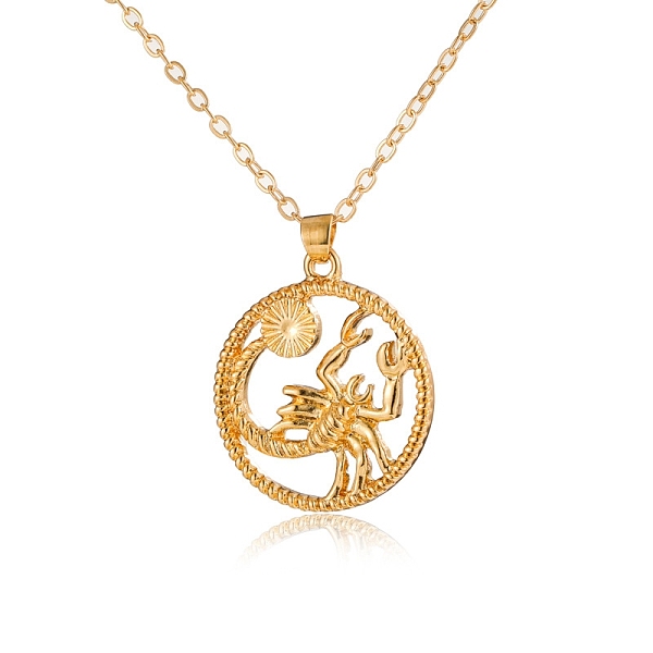 

PandaHall Alloy Flat Round with Constellation Pendant Necklaces, Cable Chain Necklace for Women, Scorpio, Pendant: 2.2cm Alloy Scorpio