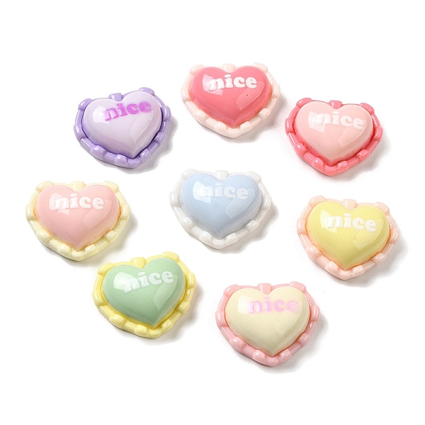

PandaHall Opaque Resin Cabochons, Heart with Word Nice, Mixed Color, 20.5x24x9mm Resin Heart Multicolor