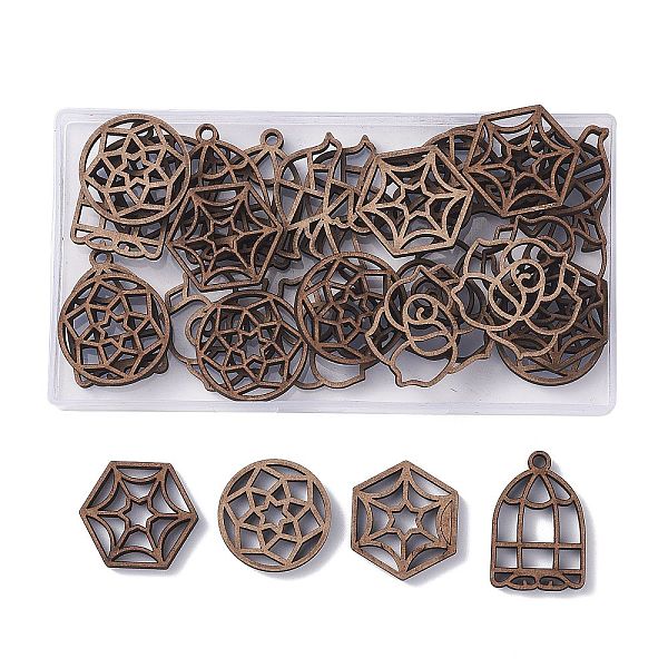 

PandaHall Olycraft 30Pcs 6 Style Wooden Filigree Joiners Links, BurlyWood, 29~36.5x25~35.5x4.5mm, 6pcs/style Wood Mixed Shapes Orange