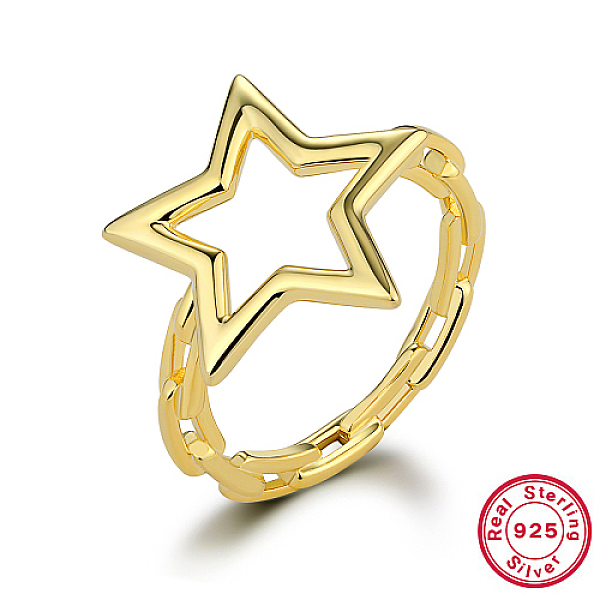 

PandaHall 925 Sterling Silver Finger Ring, Hollow Star, Real 18K Gold Plated, Inner Diameter: 17mm Sterling Silver Star