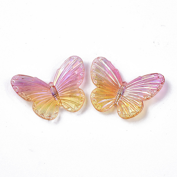 

PandaHall Electroplate Transparent Acrylic Pendants, Two Tone, Butterfly, Flamingo, 31.5x41x4.5mm, Hole: 1.2mm Acrylic Butterfly Pink