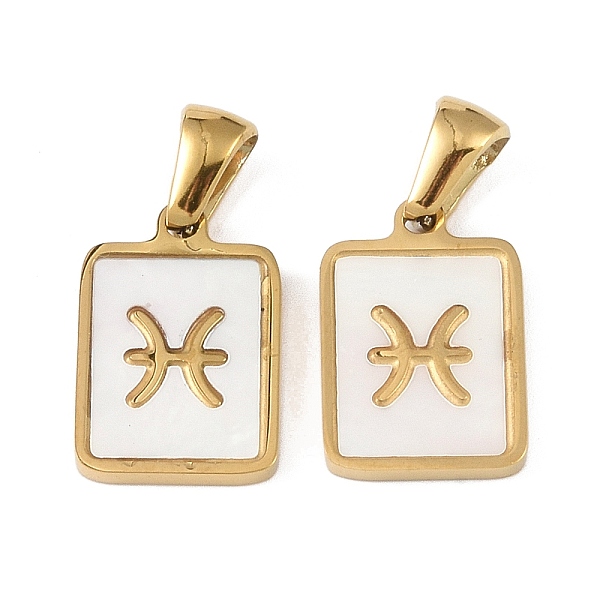 

PandaHall Constellations Natural White Shell Pendants, Ion Plating(IP) 304 Stainless Steel Rectangle Charms, Real 18K Gold Plated, Pisces...