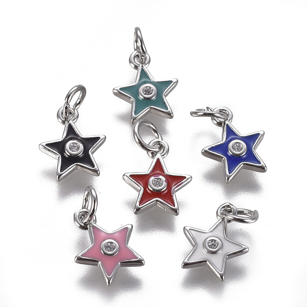 

PandaHall Brass Micro Pave Cubic Zirconia Pendants, with Enamel, Star, Platinum, Mixed Color, 11x9x2mm, Hole: 3mm Brass+Cubic..., Multicolor