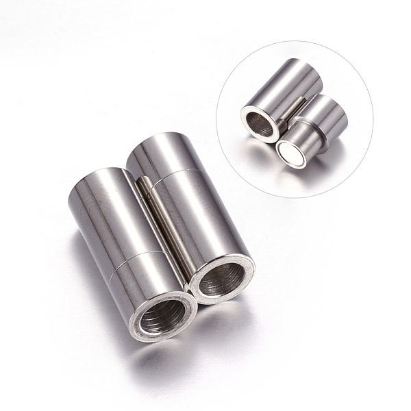 

PandaHall 304 Stainless Steel Magnetic Clasps with Glue-in Ends, Column, Stainless Steel Color, 19x7mm, Hole: 5mm 304 Stainless Steel Column