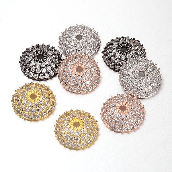 

PandaHall Apetalous Half Round/Dome Brass Micro Pave Cubic Zirconia Bead Caps, Mixed Color, 11x3mm, Hole: 1mm Brass+Cubic Zirconia